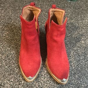 Jeffrey Campbell red suede. Style Cromwell pointed pointed western bootie